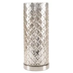 LED Uplight Table Lamp With Silver Mercury Finish, Embossed Trellis Pattern And Included LED Light Bulb For Home Uplighting By Hastings Home -Famous Lighting Store GUEST d5ea9a7b cb24 40ff b02e a37da8c58902