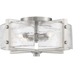 Possini Euro Design Prane Modern Industrial Ceiling Light Semi Flush Mount Fixture 17" Wide Brushed Nickel 4-Light Warped Glass For Bedroom Kitchen -Famous Lighting Store GUEST d6d6f1d6 17f5 40d9 8e0f cceec1010e0d