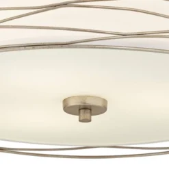 Possini Euro Design Modern Ceiling Light Flush Mount Fixture Antique Silver Leaf 18" Wide Wavy Spun White Drum For Bedroom Kitchen -Famous Lighting Store GUEST d7df35ba b697 4c6b 91f0 86733a438644