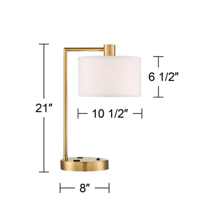 360 Lighting Colby Modern Desk Lamp 21" High Antique Gold With USB And AC Power Outlet In Base White Linen Drum Shade For Bedroom Living Room Desk 8 360 Lighting Colby Modern Desk Lamp 21" High Antique Gold With USB And AC Power Outlet In Base White Linen Drum Shade For Bedroom Living Room Desk - Image 8