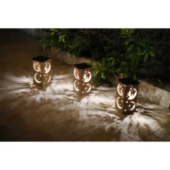 Techko Maid LED Solar 10.8" Portable Moon & Star Cut Out Decorative Outdoor Lantern Clear -Famous Lighting Store GUEST db78904d 03b2 4d98 bfc8 3d6a28b4dd6f