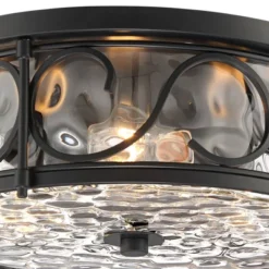 John Timberland Paseo Rustic Industrial Flush Mount Outdoor Ceiling Light Matte Black 6 1/4" Clear Hammered Glass Damp Rated For Post Exterior Barn -Famous Lighting Store GUEST dbaf06e3 83f1 4394 9044 129abf7f1fe9