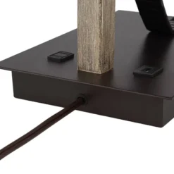 Franklin Iron Works Gentry Industrial Desk Lamp 22" High Oil Rubbed Bronze Faux Wood Cage With USB And AC Power Outlet In Base Oatmeal Shade For Desk -Famous Lighting Store GUEST e9a51b6a 1ebc 4026 8b3c f0f62685be7a