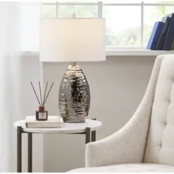 Livy Ceramic Table Lamp Silver Base/White Shade - Hampton Hill