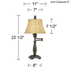 Regency Hill Traditional Swing Arm Desk Lamp 22 1/2" High With USB Charging Port Bronze Metal Faux Leather Shade For Living Room -Famous Lighting Store GUEST eaea7a31 2dac 4ff0 8b47 6d70aa2baf04
