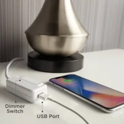 360 Lighting Modern Table Lamp With USB Charging Port 24 3/4" High Sea Foam Ceramic Oatmeal Drum Shade For Living Room Desk Bedroom -Famous Lighting Store GUEST ebc0f417 de2e 4349 b9ed c3ead5843cdf 2