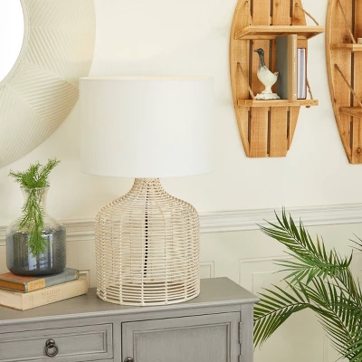 Coastal Rattan Table Lamp With Drum Shade Beige - Olivia & May 1 Coastal Rattan Table Lamp With Drum Shade Beige - Olivia & May