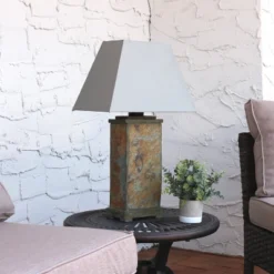Sunnydaze Decor Sunnydaze Contemporary Natural Slate And Fabric Cream Shade Indoor/Outdoor Weather-Resistant Table Lamp -Famous Lighting Store GUEST f156bed4 28c4 4c60 bb11 fd5d93d433b9