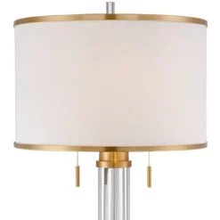 Possini Euro Design Cadence Modern Floor Lamp Standing 62" Tall Crystal Glass Column Satin Brass Linen Drum Shade For Living Room Bedroom Office House -Famous Lighting Store GUEST f4d9487e bd8e 4d4e ab08 6d302613901b