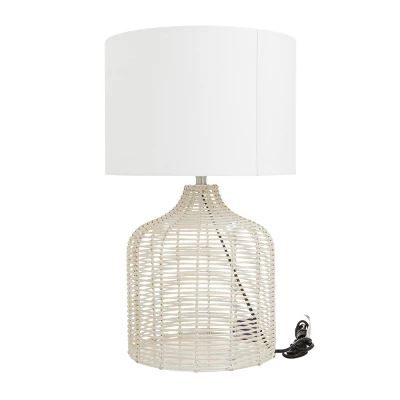 Coastal Rattan Table Lamp With Drum Shade Beige - Olivia & May 5 Coastal Rattan Table Lamp With Drum Shade Beige - Olivia & May - Image 5