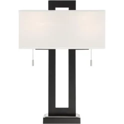 360 Lighting Neil Modern Table Lamp With Clear Riser 26" High Black With USB Charging Port White Rectangular Shade For Bedroom Living Room House Desk -Famous Lighting Store GUEST f9bba6c1 76e8 443d 8c57 7fd6c0901e32