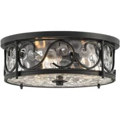 John Timberland Paseo Rustic Industrial Flush Mount Outdoor Ceiling Light Matte Black 6 1/4" Clear Hammered Glass Damp Rated For Post Exterior Barn -Famous Lighting Store GUEST f9f1e008 0542 4c6a baa0 beda1eebdd04