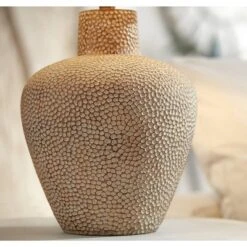 360 Lighting Bentley Rustic Farmhouse Table Lamp 29" Tall Brown Leaf Textured Hammered Pot Off White Empire Shade For Bedroom Living Room House Home -Famous Lighting Store GUEST fadbc97d 341c 4553 a601 5ad11c7760ac