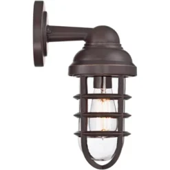 John Timberland Marlowe Industrial Outdoor Wall Light Fixtures Set Of 2 Bronze Metal Cage 13 1/4" Clear Glass For Post Exterior Barn Deck House Porch -Famous Lighting Store GUEST ff281d3e dfcf 41a7 b751 b12399b9fe3b