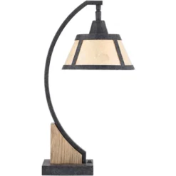 Franklin Iron Works Oak Rustic Farmhouse Desk Table Lamp 22" High Gray With USB And AC Power Outlet In Base Wash Mica Shade For Bedroom Living Room -Famous Lighting Store GUEST ff283c05 72b9 4d8a 87ae 857825b788b0